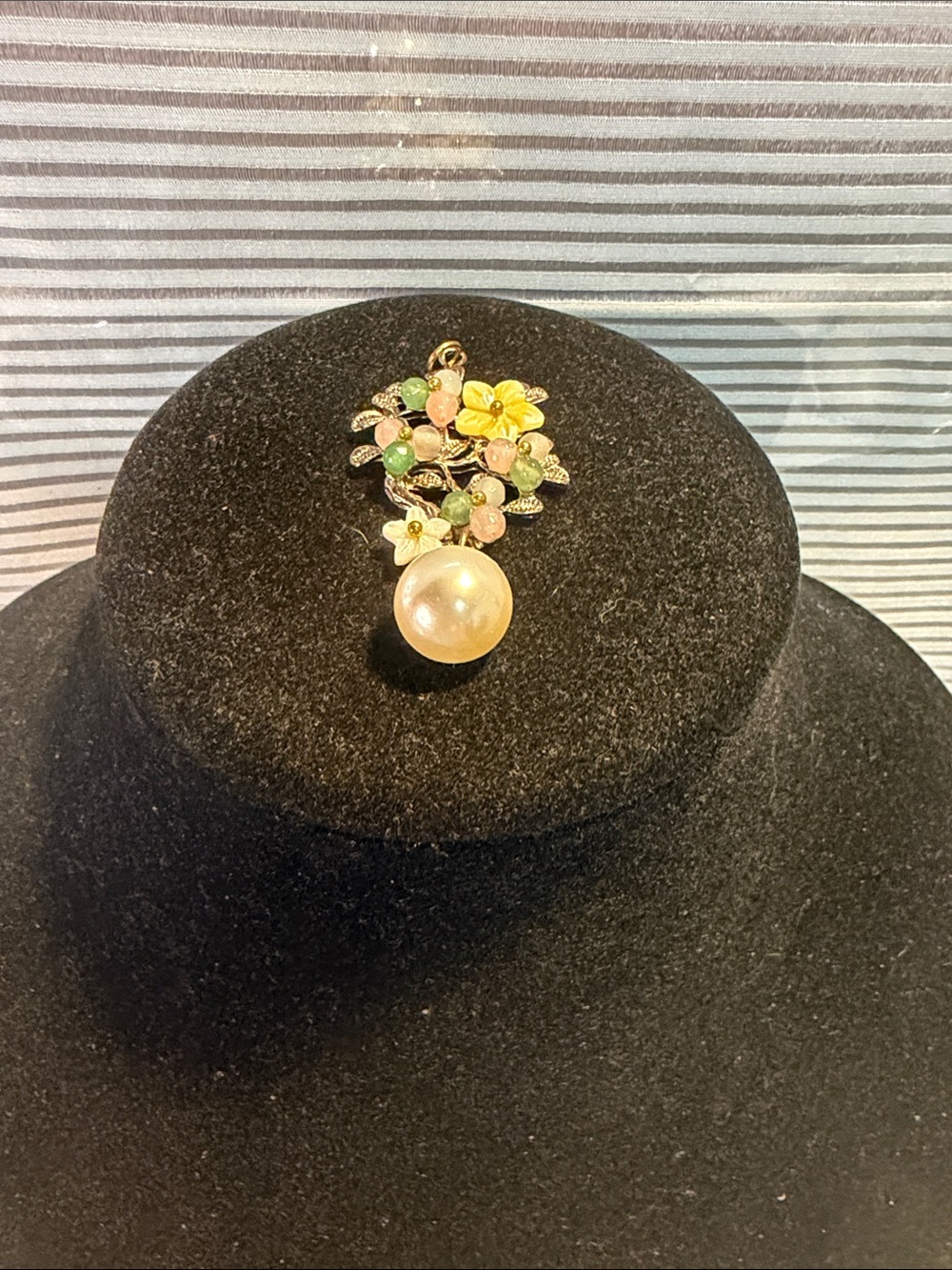 Floral Pearl Drop Pendant in Yellow, Pink & Green